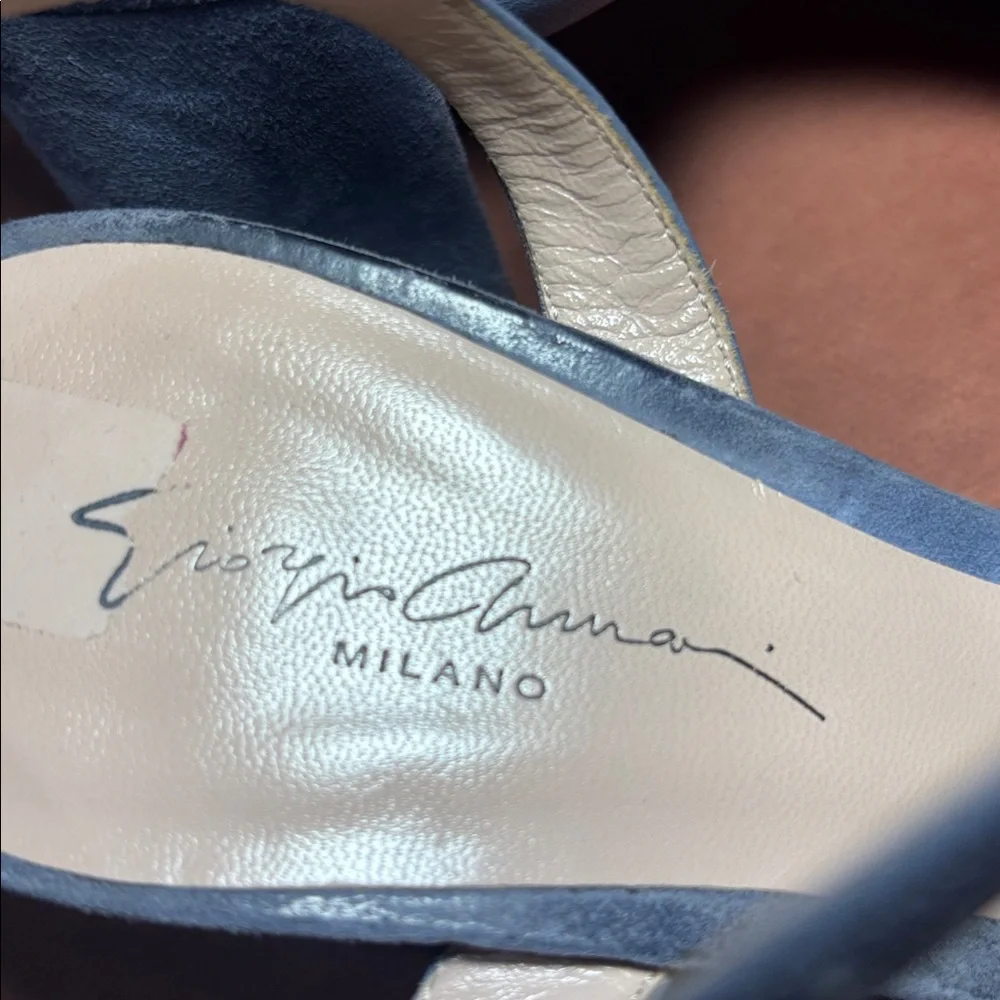 Giorgio Armani blue luxury leather/ suede strappy heeled sandals block heel 8.5